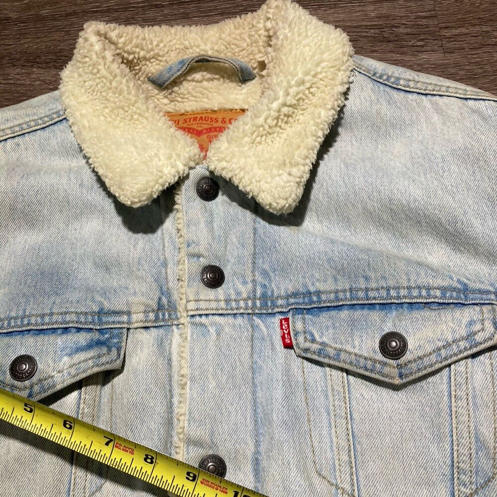Levis Denim Jacket Men Large Blue Sherpa Lined Trucker Rodeo Western Coat Modern - Picture 5 of 8